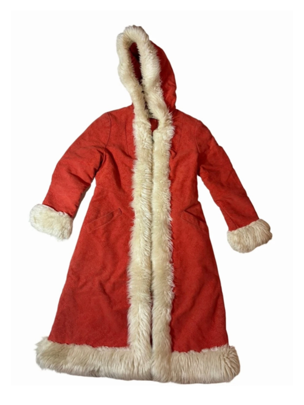 Vintage Irving Posluns Orange Cotton Blend Faux Fur Hooded Penny Lane Coat